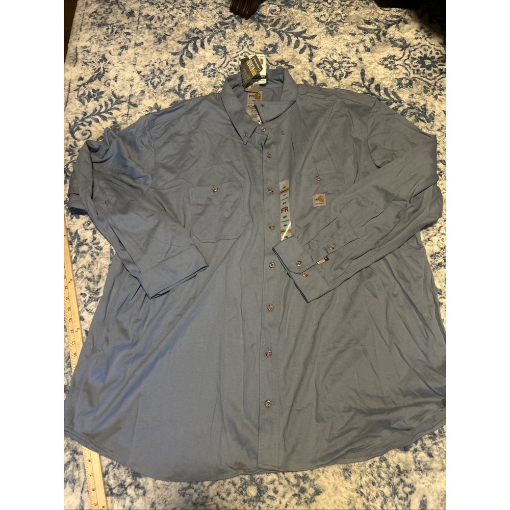 Carhartt FR Flame Resistant Shirt Mens Large Blue CAT 2 Button Down Work 4XL